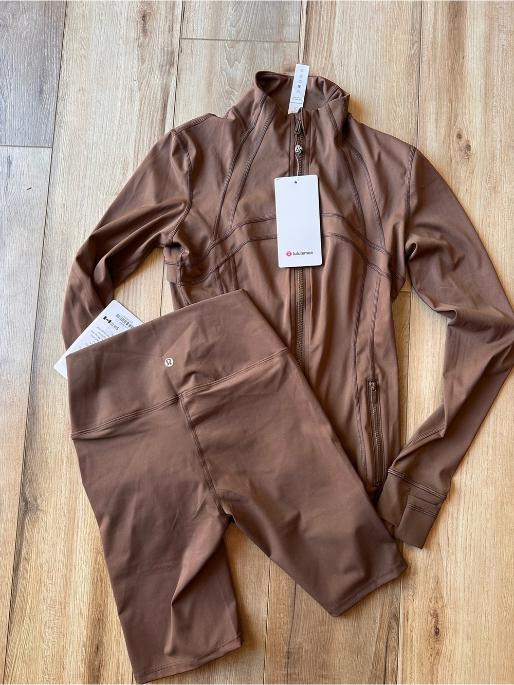 Lululemon‎ Brown Zip-Up Jacket & Bike Shorts Set size 6 NEW